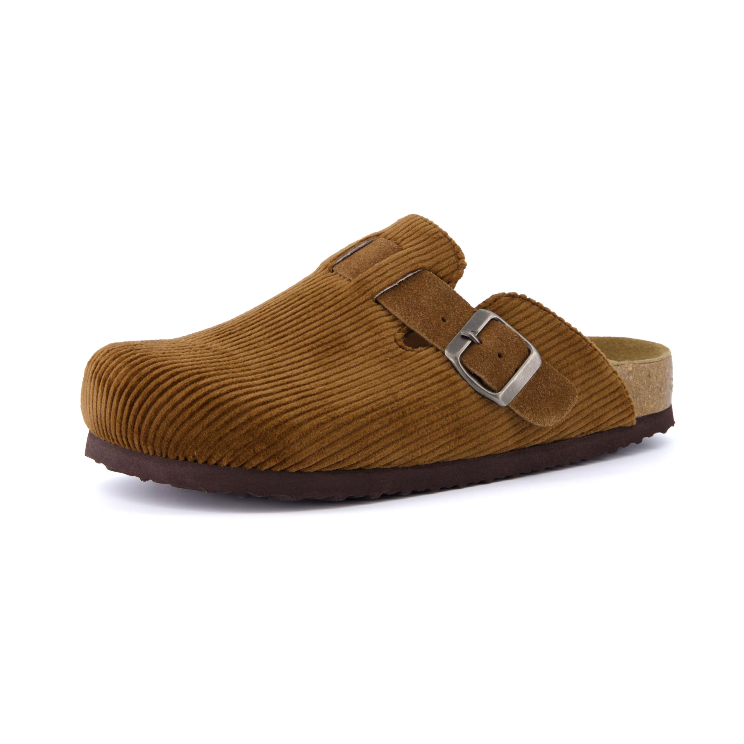 CUSHIONAIRE Hana Womens Clogs | Comfortable Vegan Suede Clogs for Women | Slip On Potato Shoes with Cork Footbed & Arch Support | Memory Foam, Wide Widths Available: 7.5 Tan Corduroy
