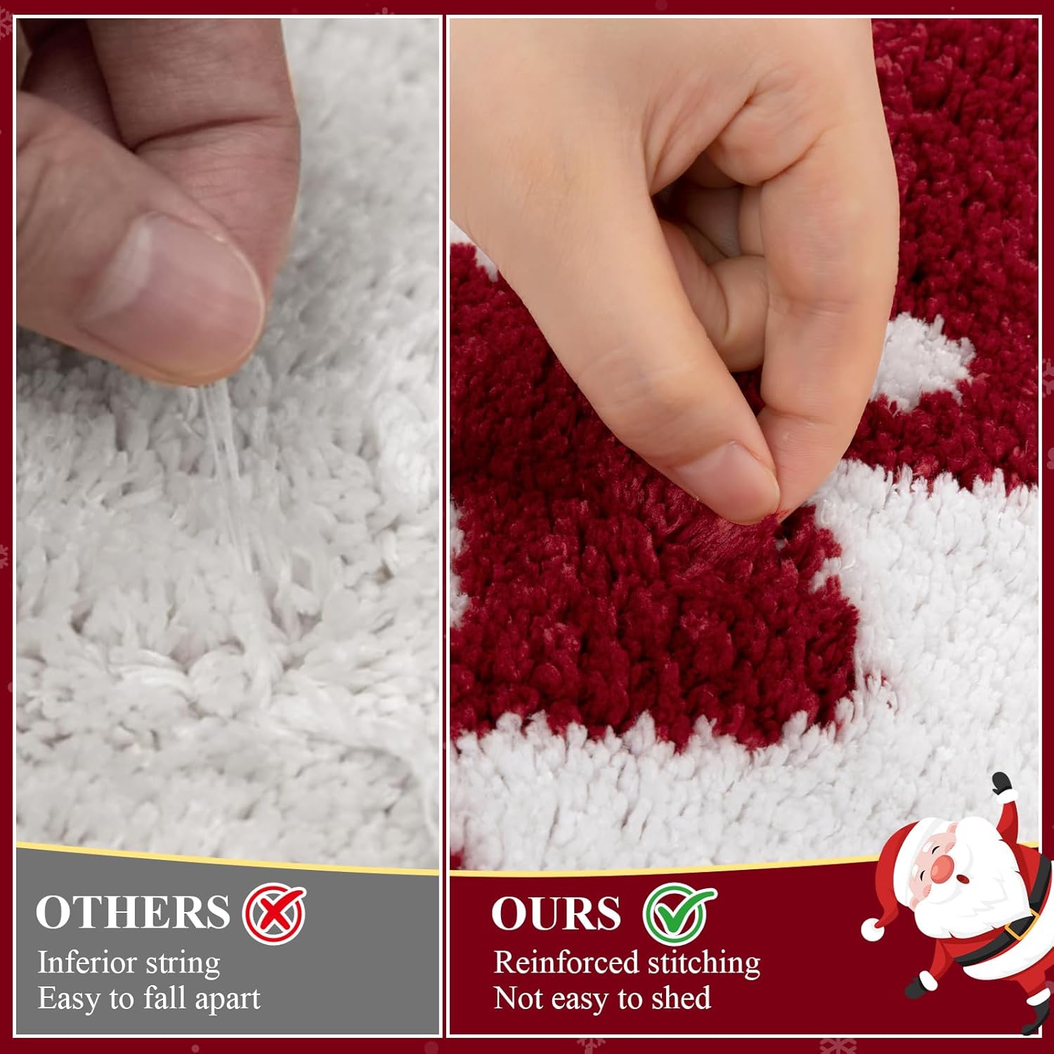 Vaukki Christmas Bathroom Rug Set 2 Pieces, Plush Microfiber X-Mas Non Slip Washable Red Bath Mat, Absorbent Bathroom Carpet for Shower,Tub and Toilet (Christmas Tree, 20''x32''+20''x32'')