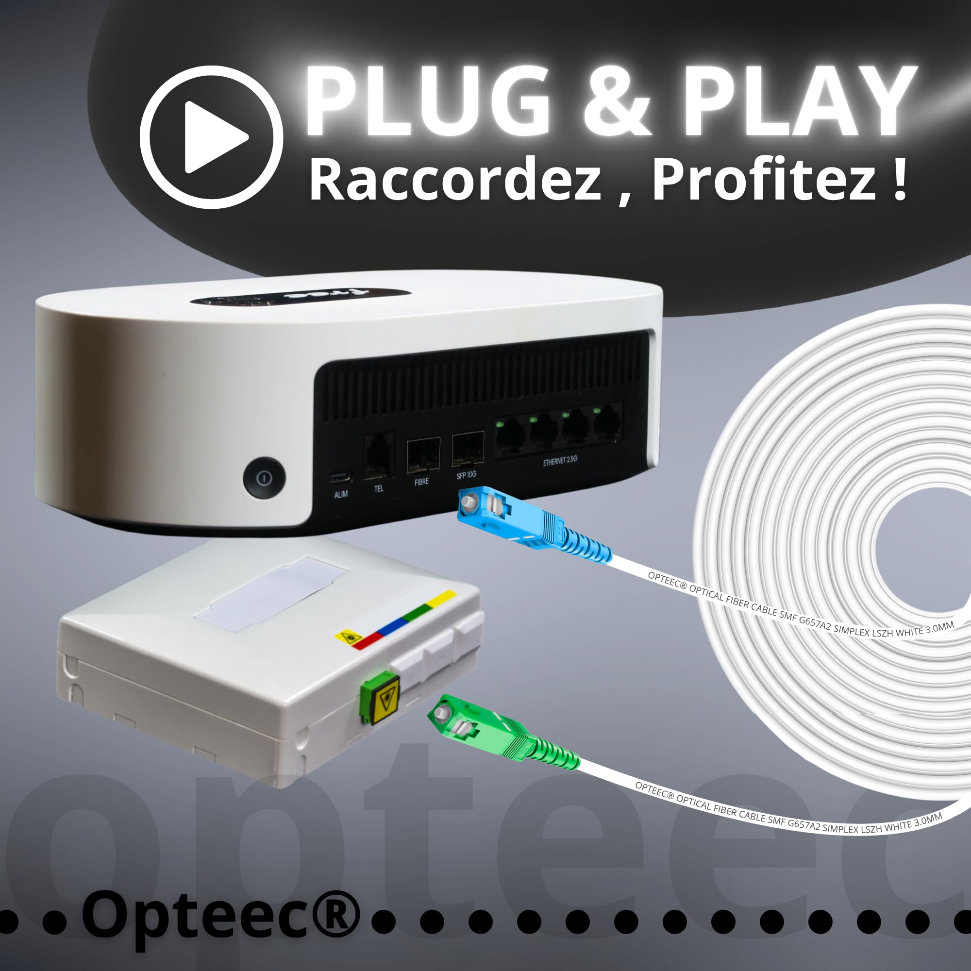 Câble Fibre Optique Blindé 10M SC/APC à SC/UPC Renforcé Freebox Pop Pos S Ultra Ultra Essentiel Révolution Light Rallonge Jarretière Blanc
