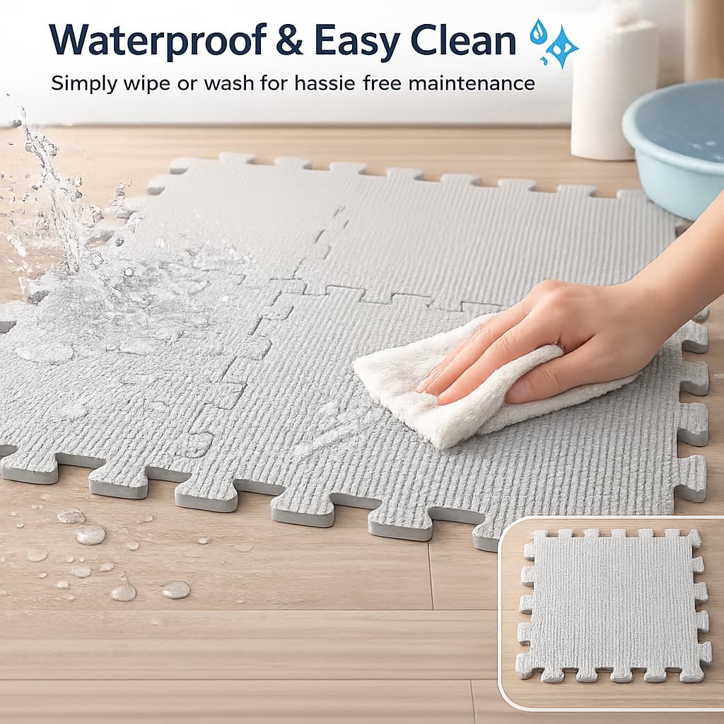 WENGTY EVA Interlocking Floor Mat 30x30cm 10 Tiles, Lightweight Portable Foam Rubber Flooring, Anti-Slip Waterproof Cushion Mat for Gym, Kids Play Area, Yoga, Home Protection Puzzle Mats Set (Gray) 2