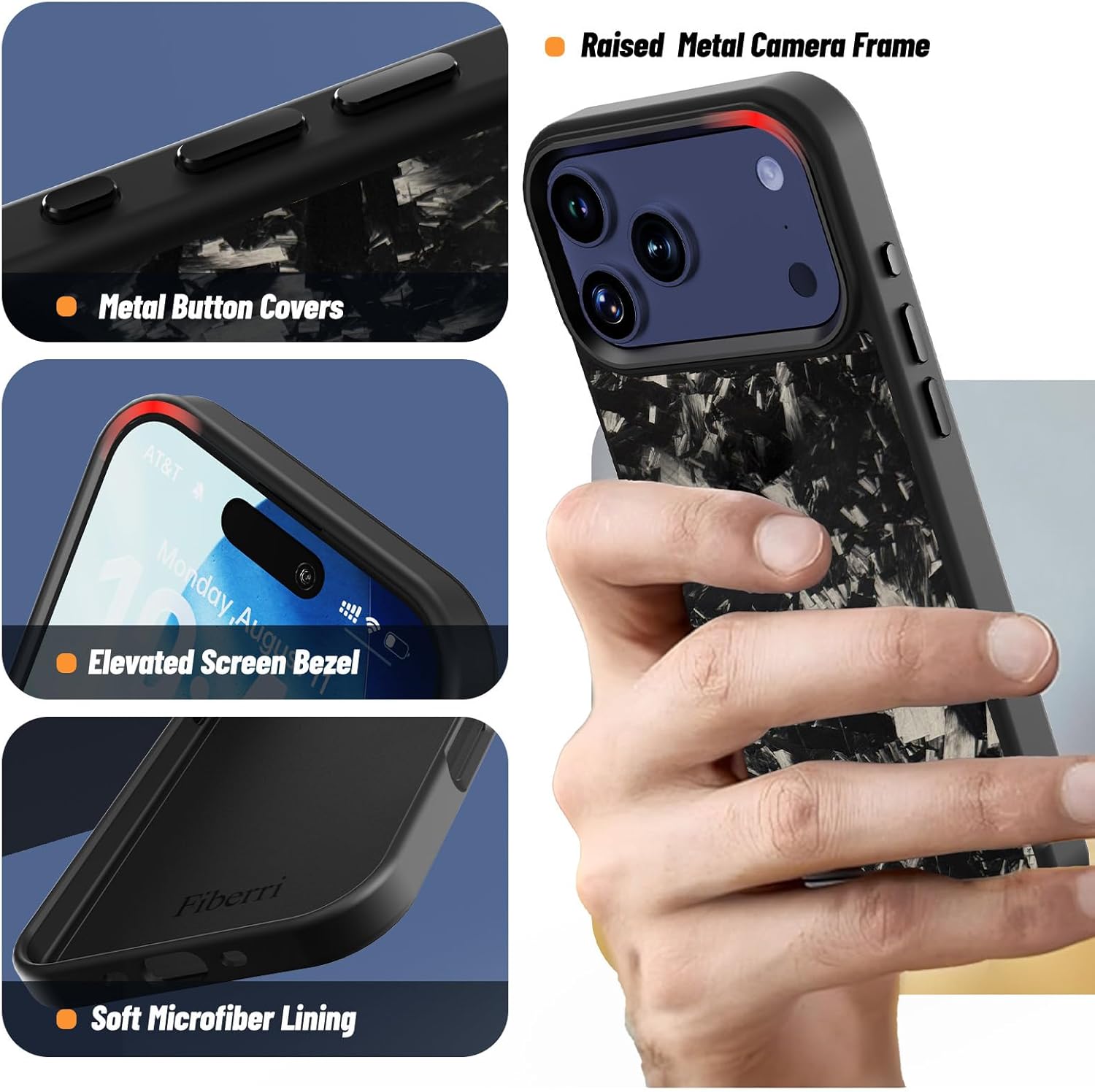 Flux Series Genuine Forged Carbon Fiber Case for iPhone 17 Pro Max, Built-in Magnets, Compatible with MagSafe, Military Grade Drop Protection, Shockproof Phone Cover - Glossy Black