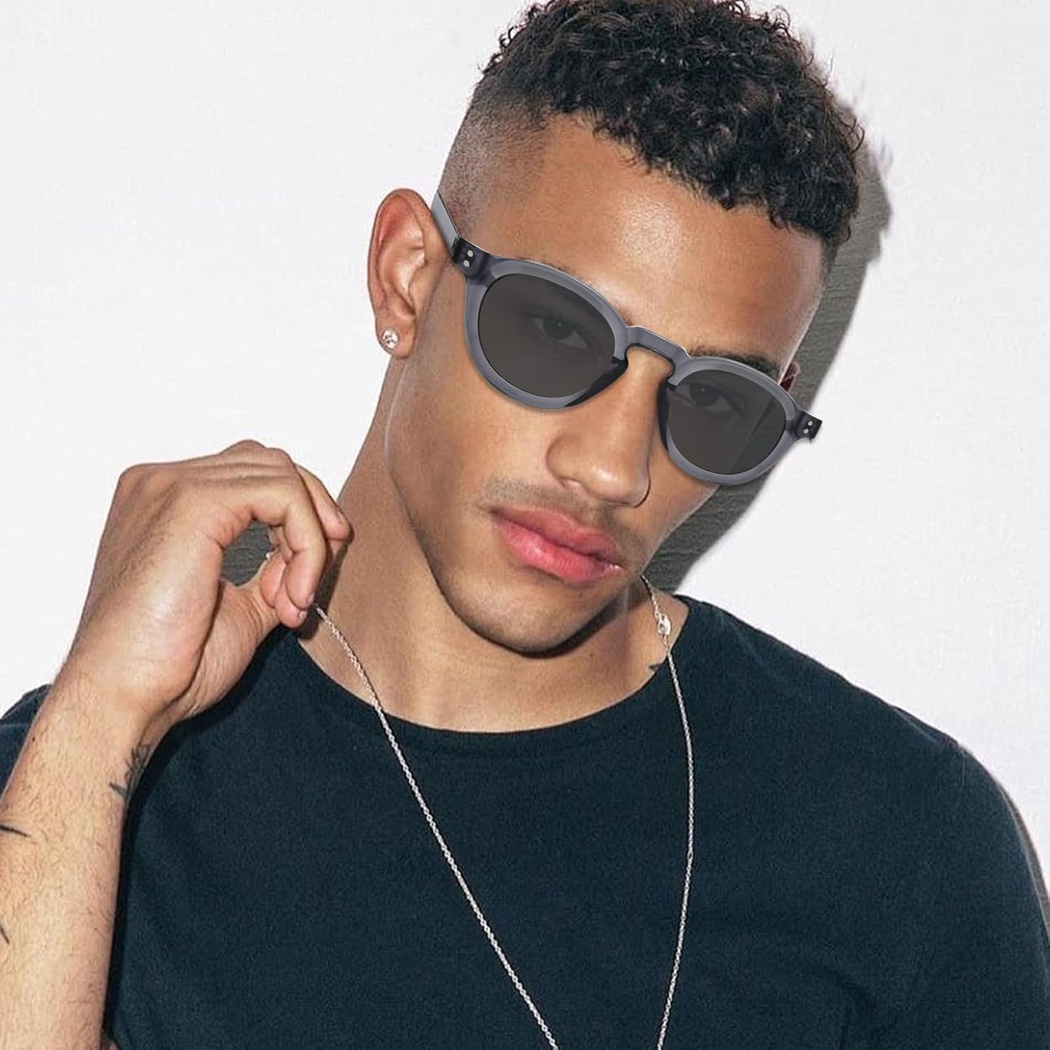 LJCZKA Vintage Round Sunglasses Mens Womens Classic Retro Circle Sun Glasses Trendy Unisex UV400 Protection Driving Outdoor - Image 7