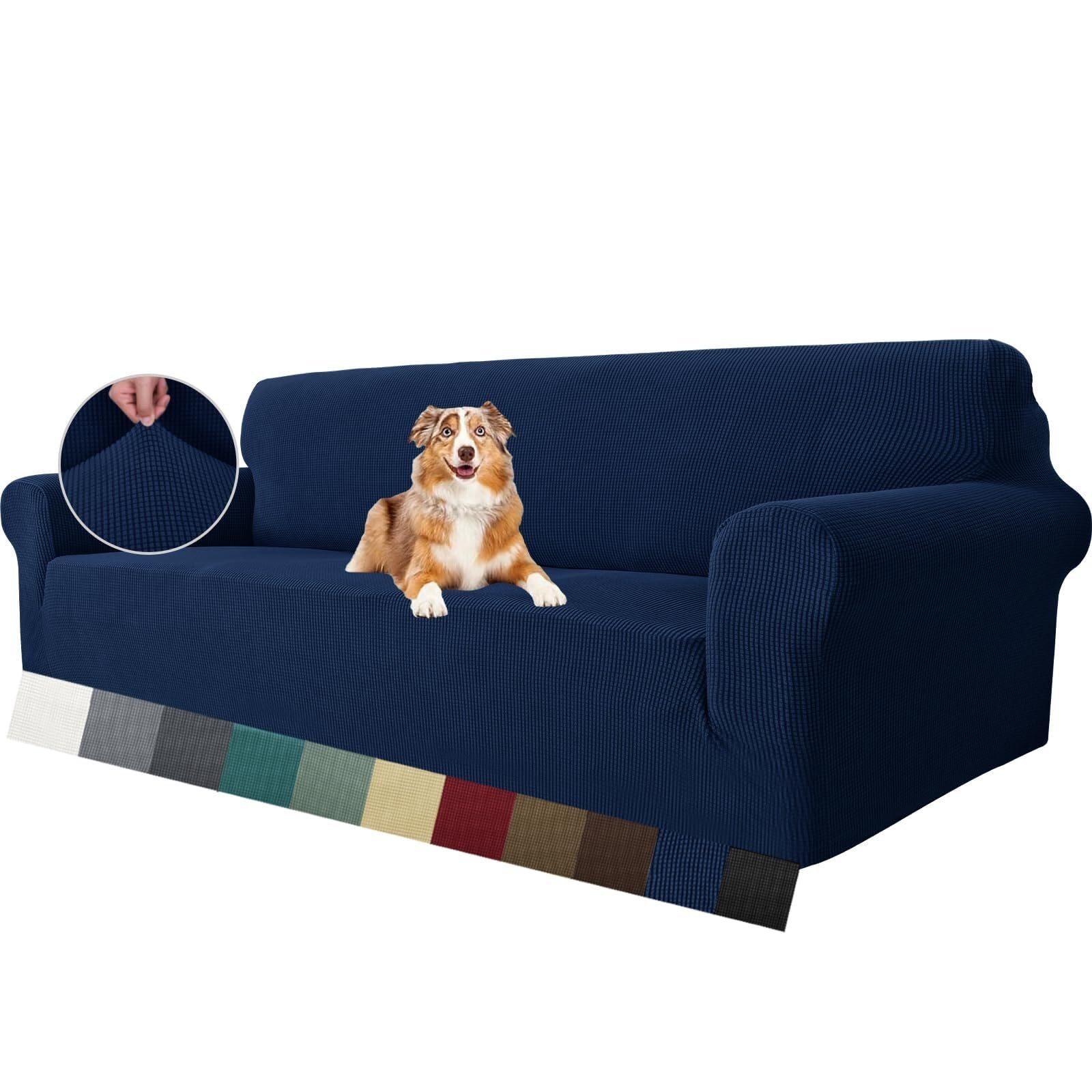 Neueste Stuhlbezüge for das Wohnzimmer, Super-Stretch-Jacquard-Stuhlbezug mit Hundearmlehne, 1-teiliger Sofa-Couch-Schonbezug(Blu Navy,4 Place)