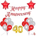 Flyloons 40th Happy Anniversary Decoration Items Red White for Forty for Men Women Husband Wife Parent Home Room With 20 Pcs Metallic Balloons Anniversary Banner 2 Pcs Star Set Kit gallery image
