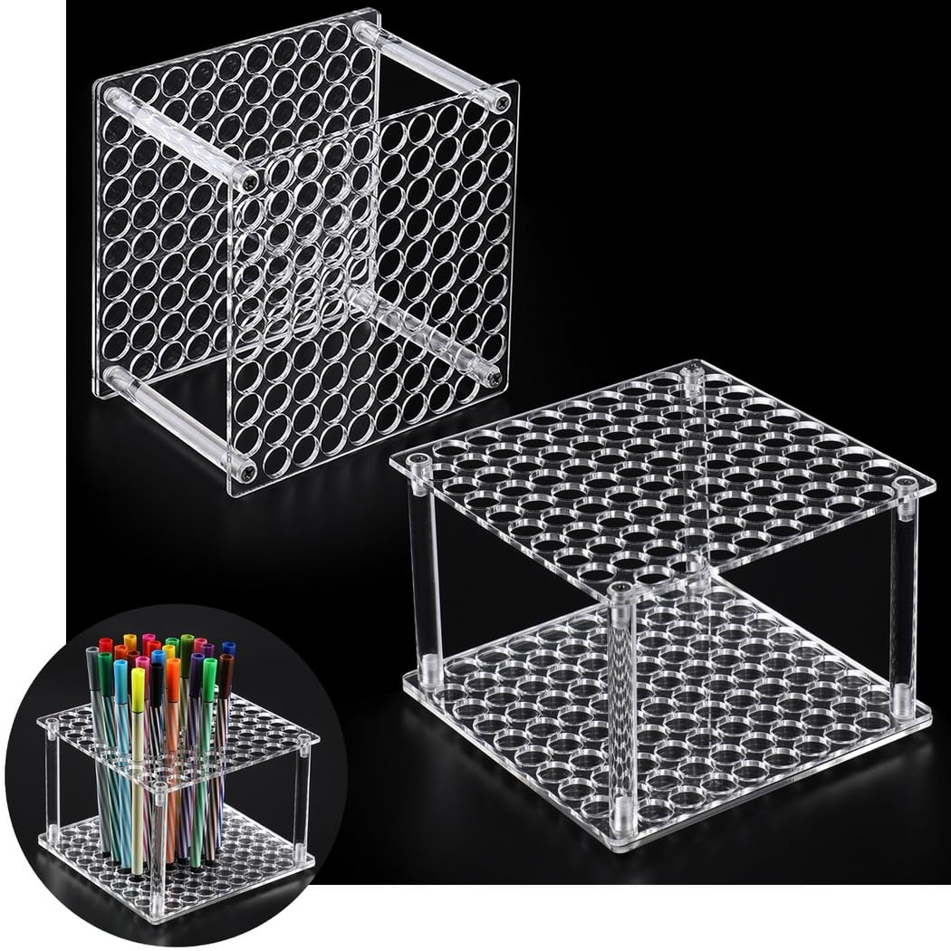 2 Stk Acryl Stiftehalter, Stifthalter für Pinsel mit 96 Fächern, Schreibtisch Organizer Ablage für Bleistifte, Pinsel, Marker, Display und Aufbewahrung zu Hause
