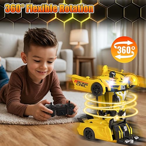 Miniatura 3 de Coche de juguete de control remoto para niños de 4 a 7 años, autos RC geniales con luces de doble color, rotación de 360, deformación con un solo