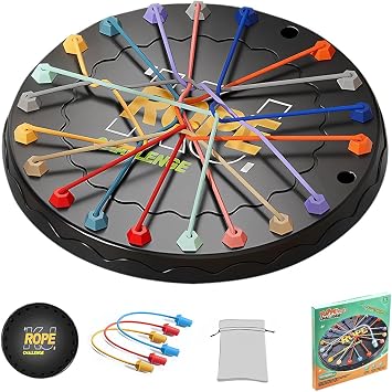 Rope Untangling Puzzle Game,10 Cords Twisted Rope Challenge Game, 2 to 4 Players Brainy Knots Logic Strategy Challenge Family Travel Toys for Kids & Adults