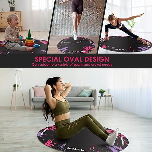Miniatura 5 de Alfombrilla de goma grande para ejercicio en interiores y exteriores, diseño ovalado antideslizante para protección de suelo y cuerda, entrenamiento