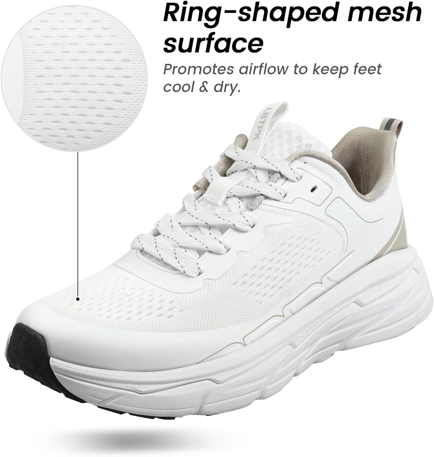 Men's Slip on Walking Sneakers - Lightweight Running Shoes - Cushioned Comfort for Gym, Training, Tennis, Workout - Athletic Fashion - Black/Beige Size 6.5-13 - Image 4