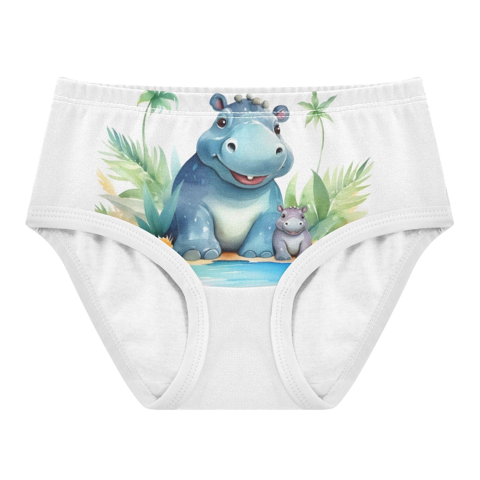ALAZA Toddler Girls Cotton Hipster Underwear Soft Hippo Cartoon 2 Pack 2T