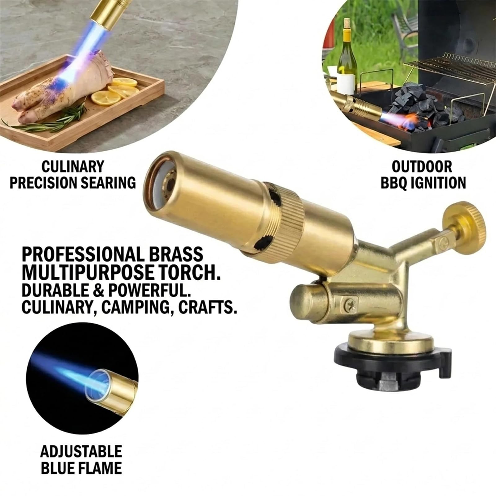 Gaz butane portable laiton lance-flammes d'extérieur camping barbecue | pour cuisine en plein air randonnée pique-nique chauffage survie pêche sur glace chasse et chaleur hivernale