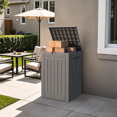 Vista 101 de Patiowell 30 Gallon Resin Deck Box, Outdoor Storage Box for Patio Furniture, Deliveries, Pool Supplies,Waterproof and Lockable, Grey
