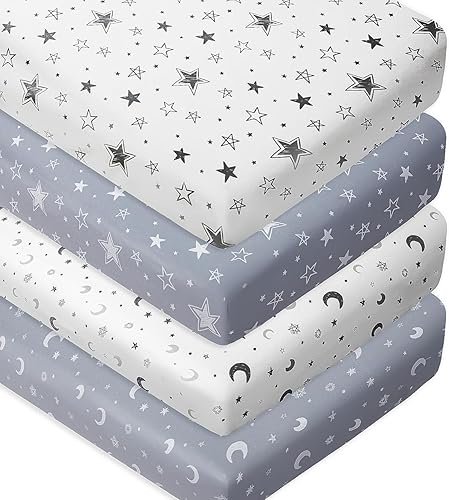 Miniatura 1 de Juego de 4 sábanas bajeras unisex de estrellas y luna para bebés, niños o niñas (sábanas para cuna)