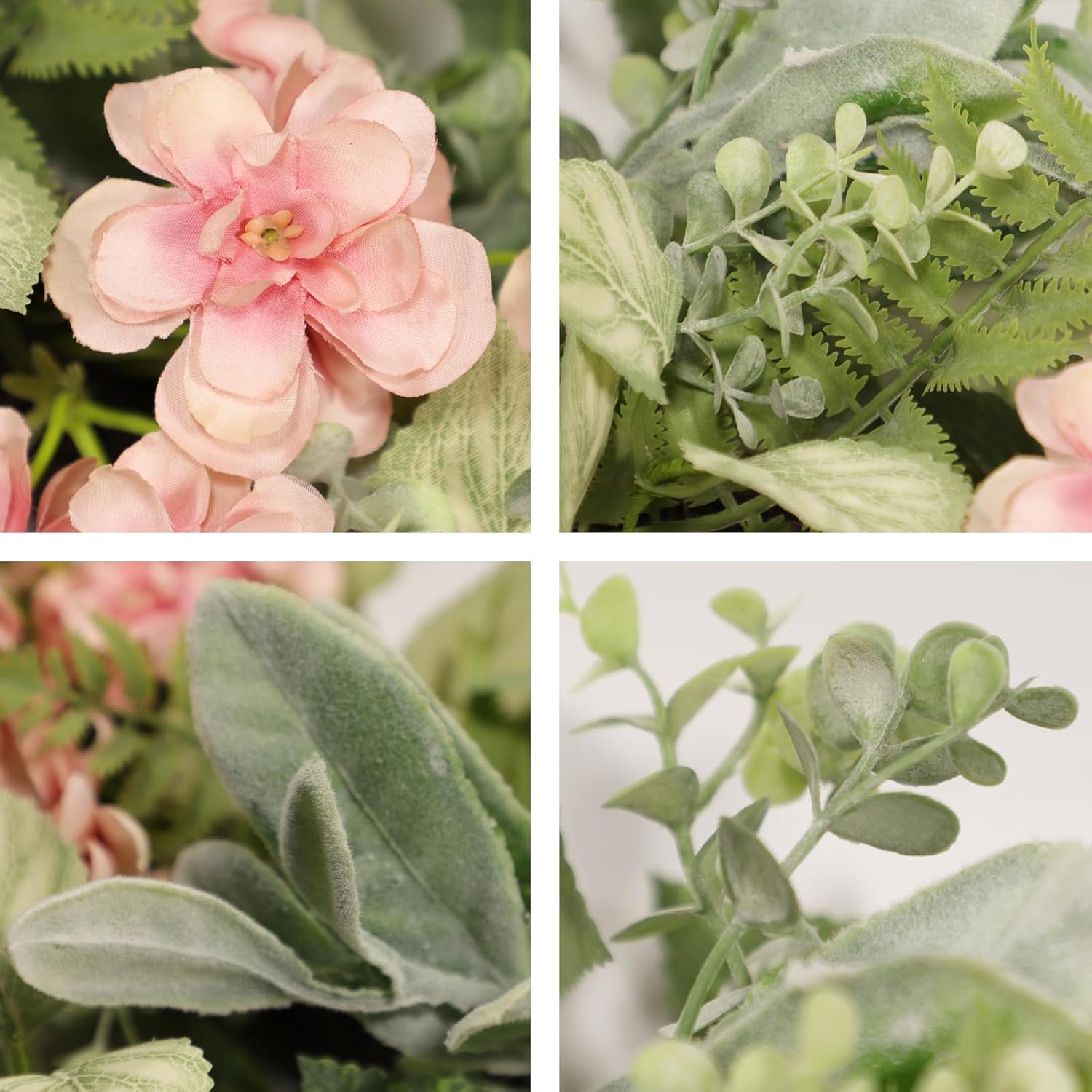 22 Inch Eucalyptus Wreath for Front Door, Spring Wreath with Lamb's Ear Leaves & Neutral Pink Daisy Flowers, Artificial Farmhouse Floral Wreath for Outdoor Porch Indoor Home Wall Decor