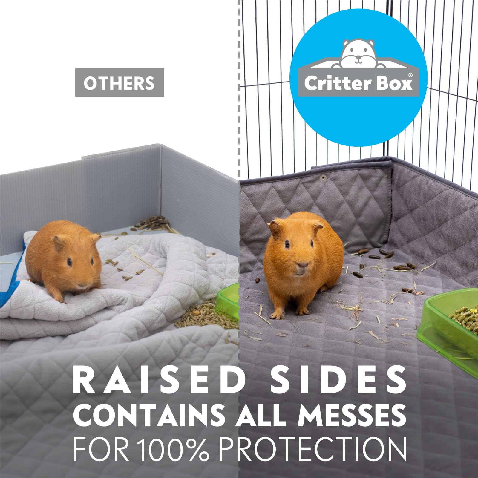 Paw Inspired Critter Box mit Pfotenmotiv | Fleece-Einstreu für Meerschweinchen, Kaninchen, Hamster, Kleintiere | PIPI-Pads mit Kantenschutz (2 x 4 (12 Zoll Gitter)) | Waschbare Fleece-Einstreu für Meerschweinchen, Kaninchen, Hamster, Kleintiere, kantenges