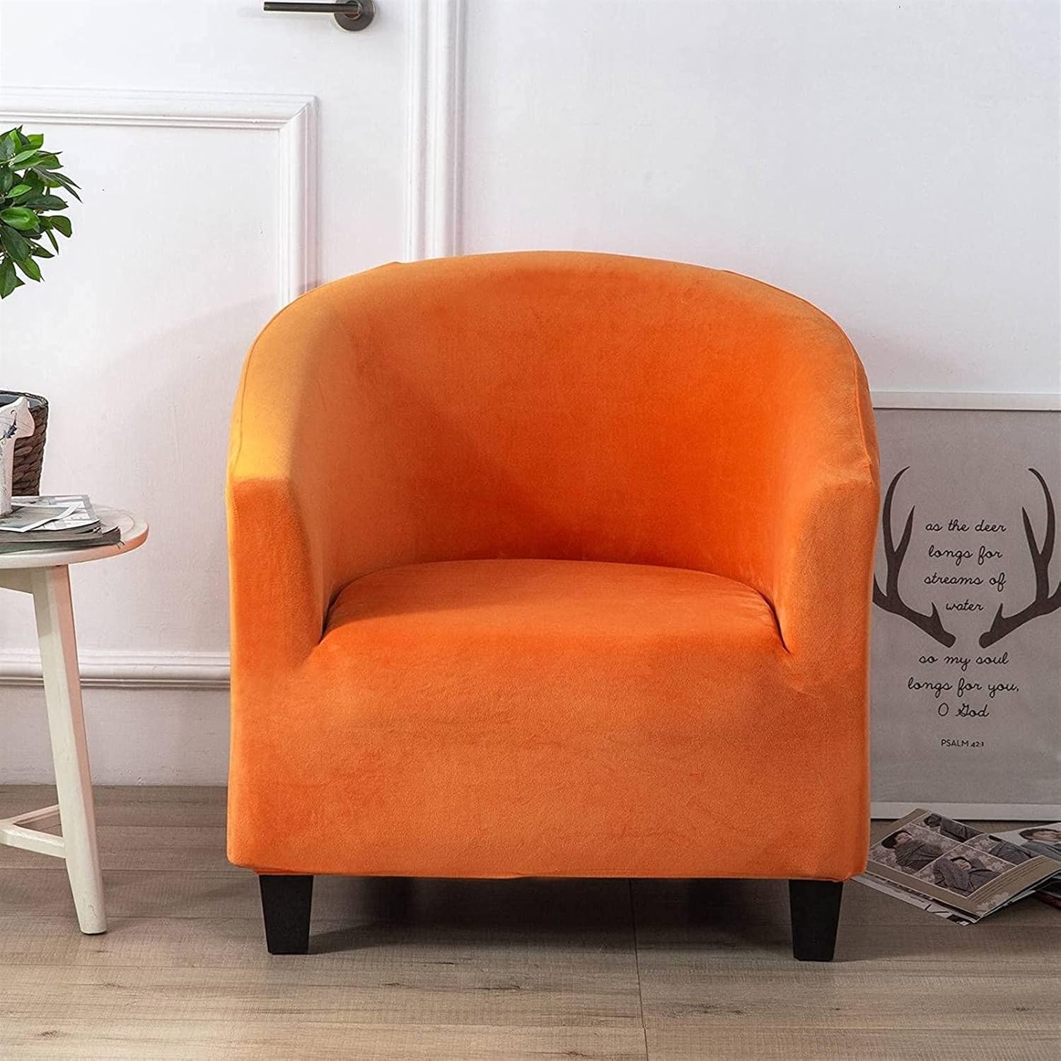 Velvet Club Chair Covers Set of 1/2/4/6, Stretch Tub Chair Cover Non Slip Armchair Chair Slipcovers Elastic Sofa Cover Furniture Protector for Living Room (Color : Orange, Size : 6 pcs)