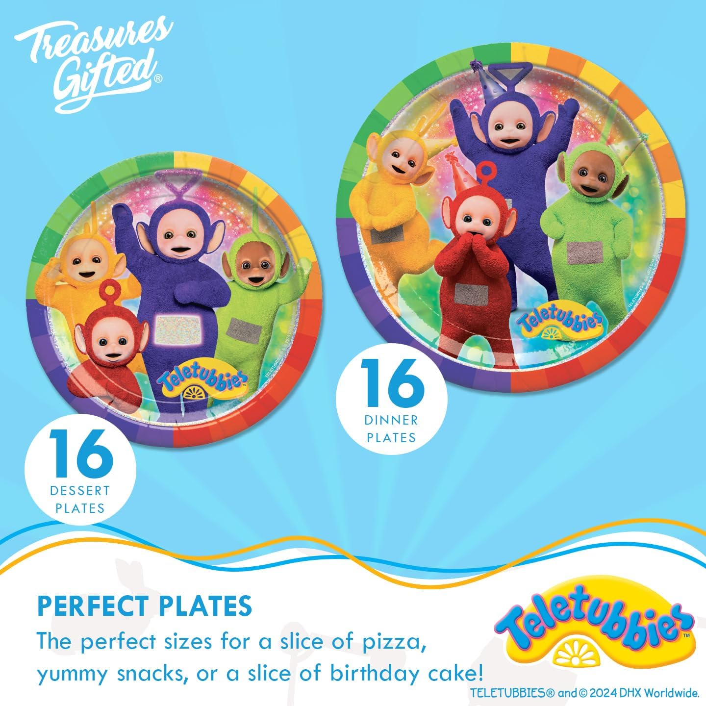 Treasures Gifted Officially Licensed Teletubbies Birthday Party Decorations - Serves 16 Guests - Ultimate Set Party Supplies - Dinnerware, Banners, Backdrop & Cake Toppers