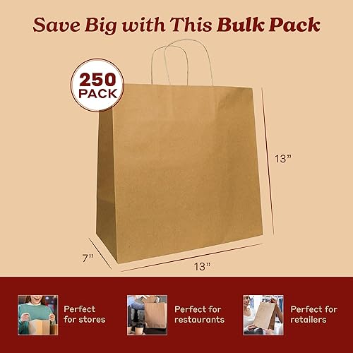 Miniatura 89 de PTP BAGS Bolsas Jr. Mart blancas de 13 x 7 x 13 pulgadas, bolsas de papel blanco con asas [paquete de 250] para regalo de papel kraft reciclable