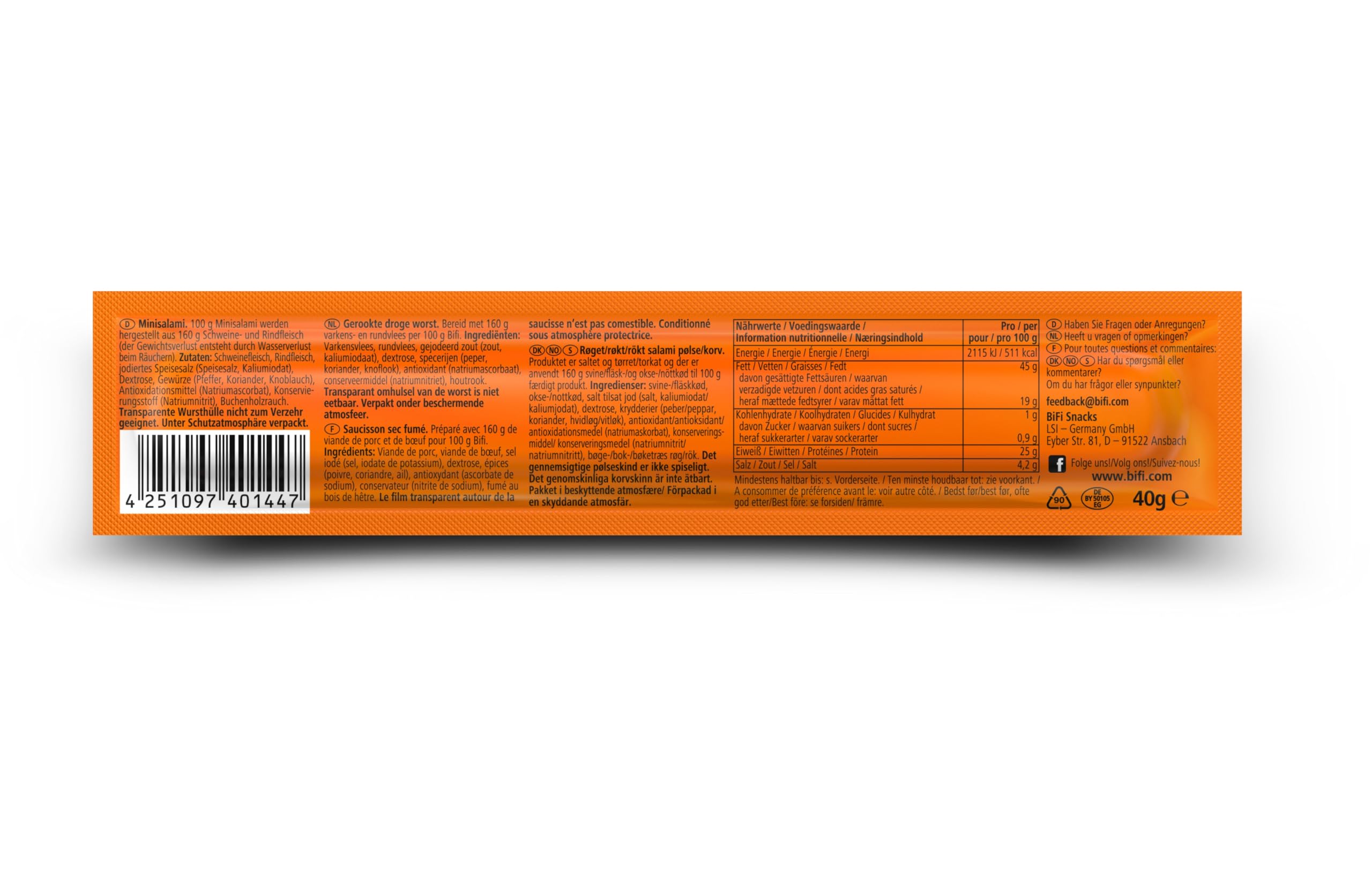 BiFi Original XXL – Stick di salame, snack formato tascabile, essiccati all'aria, da gustare in viaggio, in ufficio o quando fai sport, con pepe, coriandolo e aglio, confezione da 30, 30 x 40 g