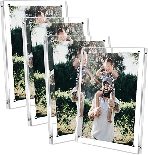 Miniatura 1 de Marco de fotos acrílico de 5 x 7 pulgadas, paquete de 4 marcos magnéticos de doble cara con soporte de soporte, marcos transparentes flotantes,