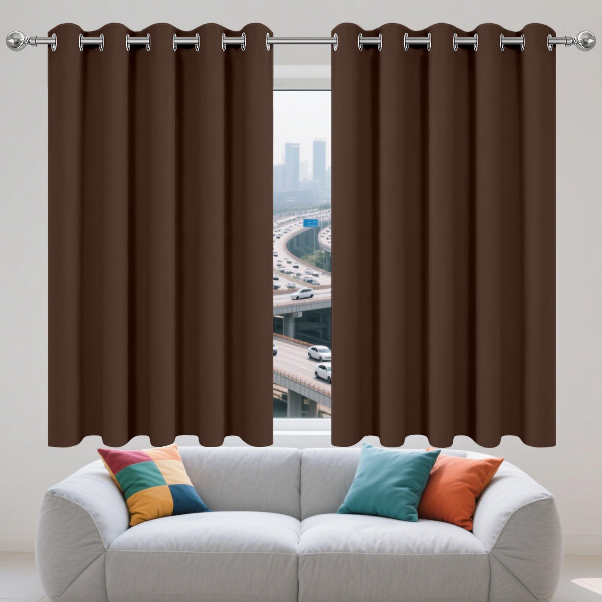 Rideau beige à oeillets 160x181 cm isolant froid et chaleur pour fenêtre de bureau