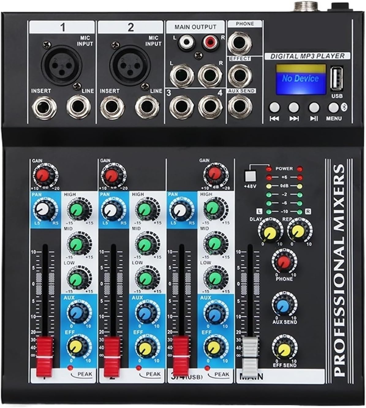 4 Channel Sound Mixing Board Professional Portable Digital DJ Console USB for Studio Record Excellent Sound Effects Reproduction