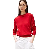 Tommy Jeans Donna Pullover Essential Crew in Cotone, Rosso (Sapphire Red)