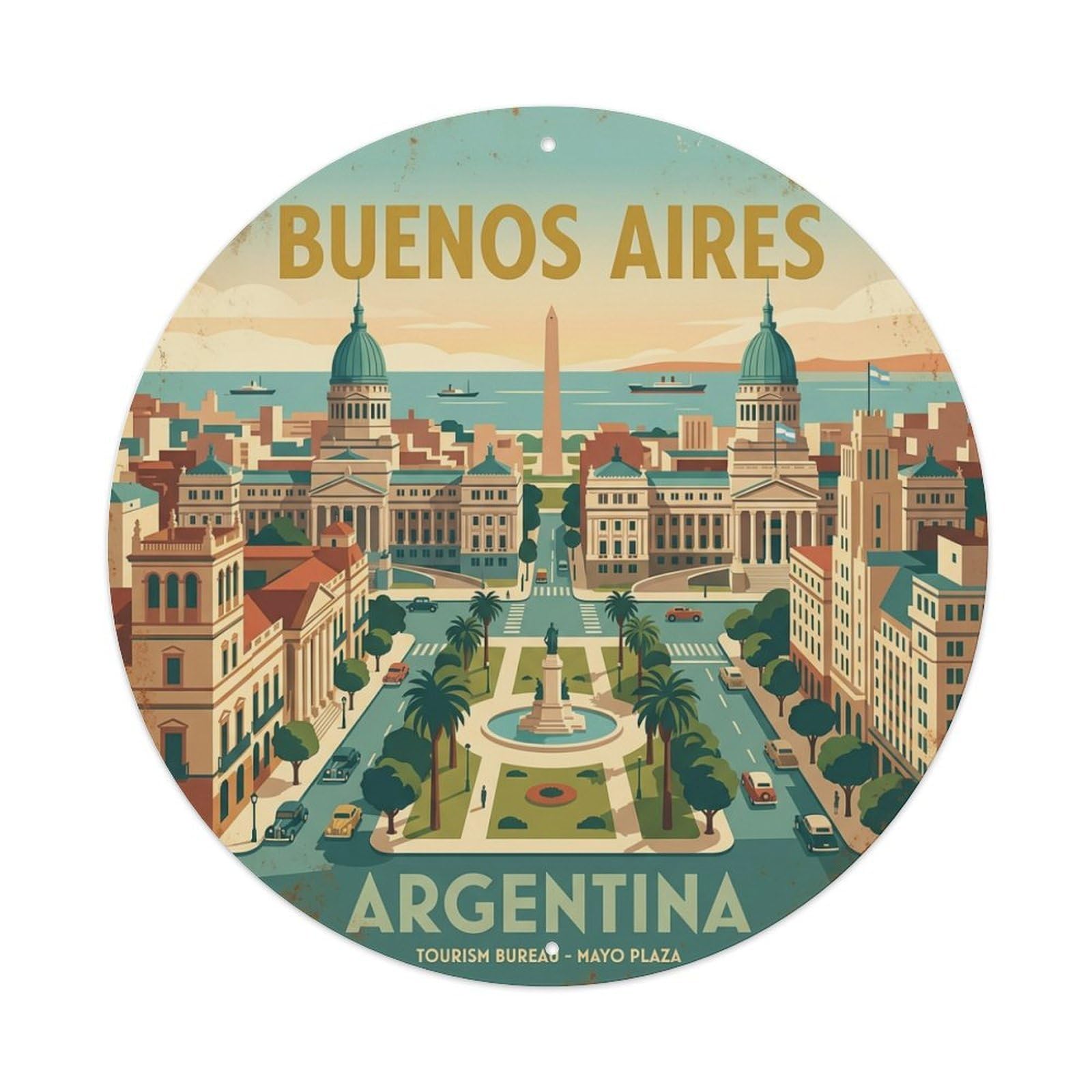 Metal Tin Sign Vintage Travel Buenos Aires Argentina Precinct
