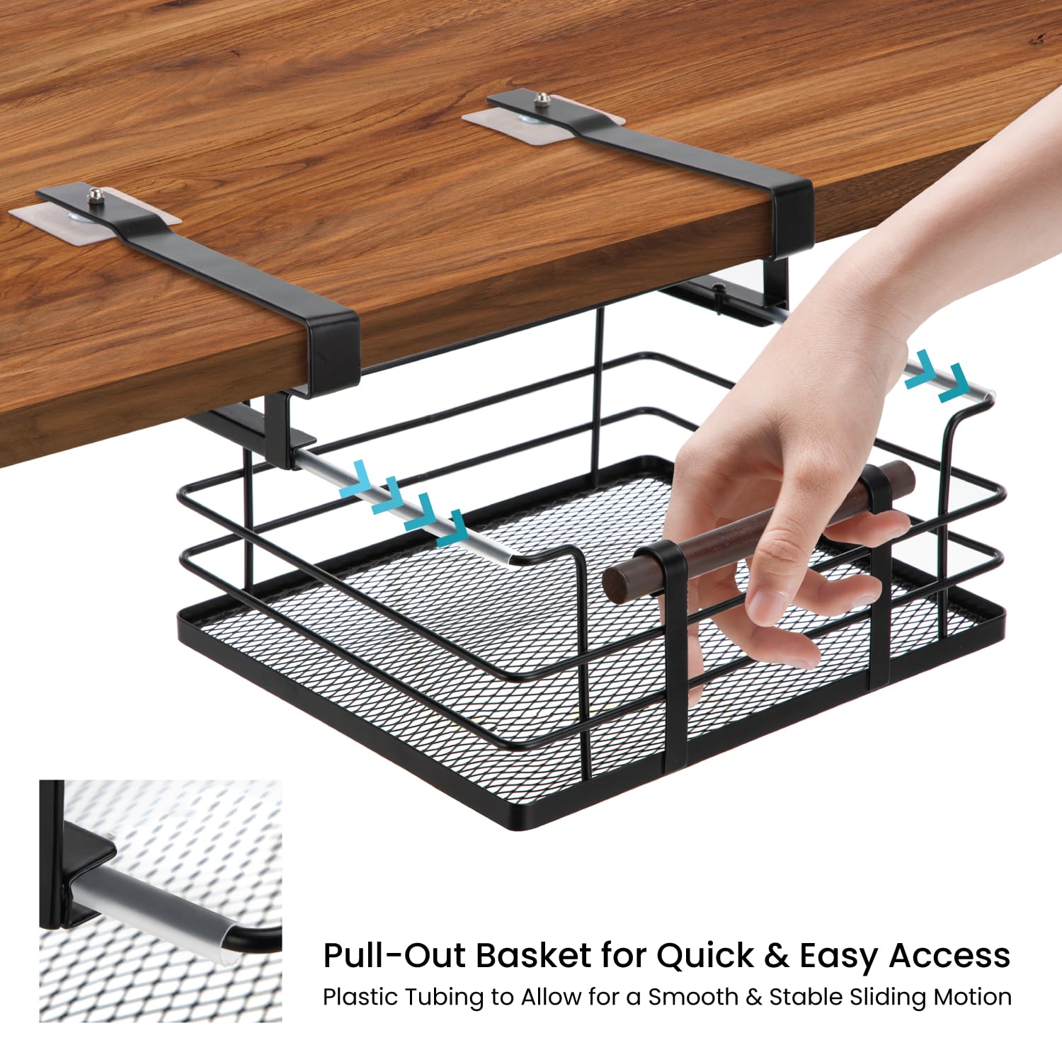 Home Zone Living 2-Pack Under Shelf Pull-Out Drawer Kitchen Cabinet Organizer with Steel Mesh Basket and Wooden Handle, 11 Inch Legnth