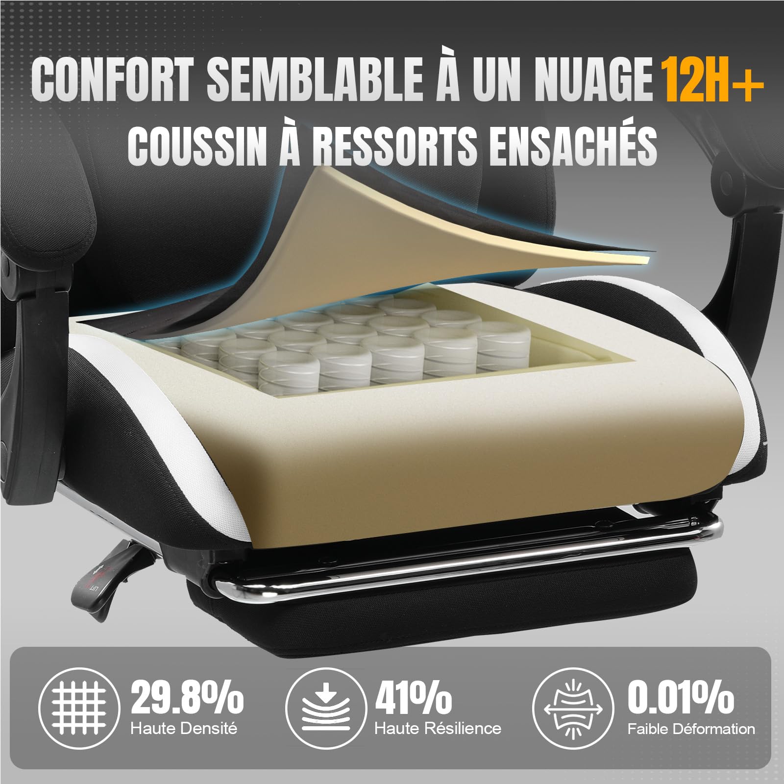 GTPLAYER Chaise de Gamer, Chaise de Bureau, Respirante, en Tissu de qualité supérieure, Ergonomique, réglable et pivotante, avec Repose-Pieds, Supporte 150 kg, Blanche