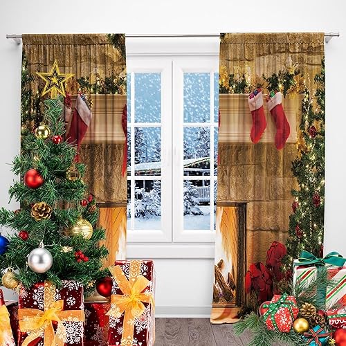 Miniatura 5 de TOKTILIKT Calcetines de cortina de Navidad de 82 x 84 pulgadas, diseño de chimenea, arco de regalo, decoración de dormitorio, sala de estar,
