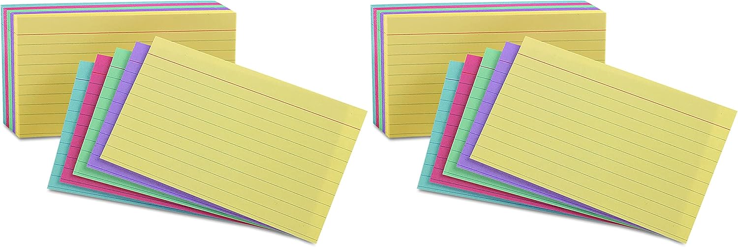 Oxford 5 x 8 Inches Ruled Assorted Index Cards, 100 Per Pack (35810) : Office Products