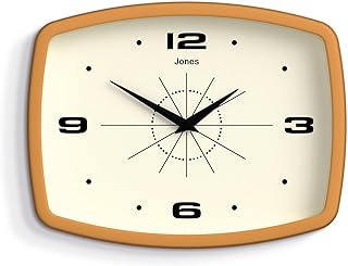JONES CLOCKS® Movie Wall Clock | Rectangular Retro Clock | 10 inch | Mustard Yellow | Cool mid-Century Designer Look for Kitchen, Living Room or Office