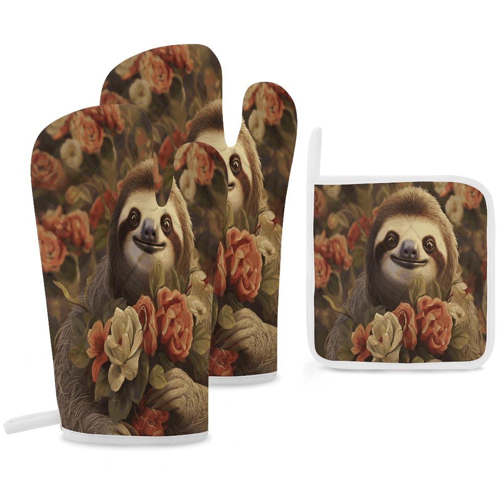 Fekiloot Style Funny Sloths Oven Mitts Funny Heat Resistant,Oven Glove With Hanging Loop,Resistant Hot Pads For Kitchen Baking Grilling Cooking