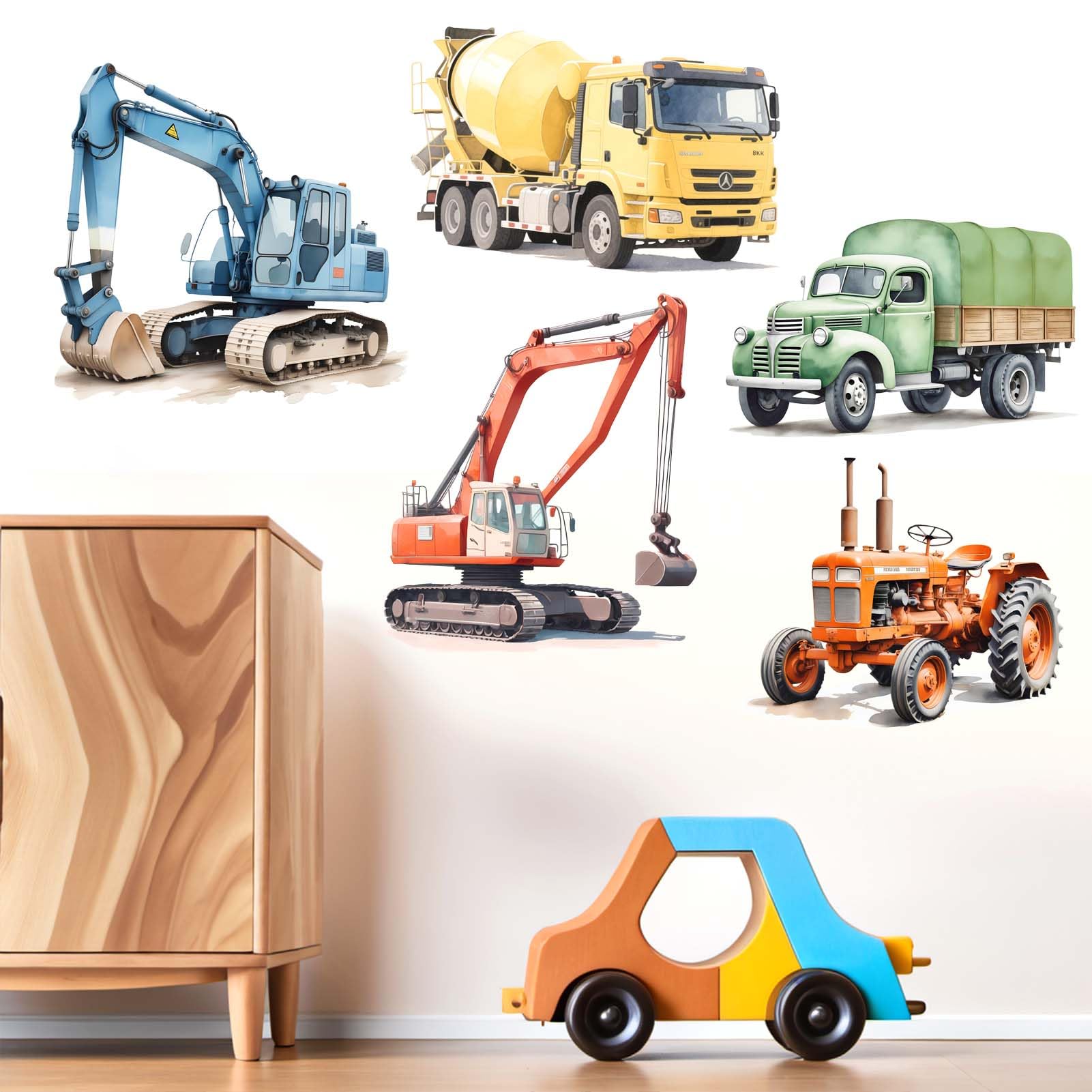 Construction Car Wall Stickers for Boys: Peel and Stick Wall Decals for Kids Room Boy Bedroom Nursery Playroom