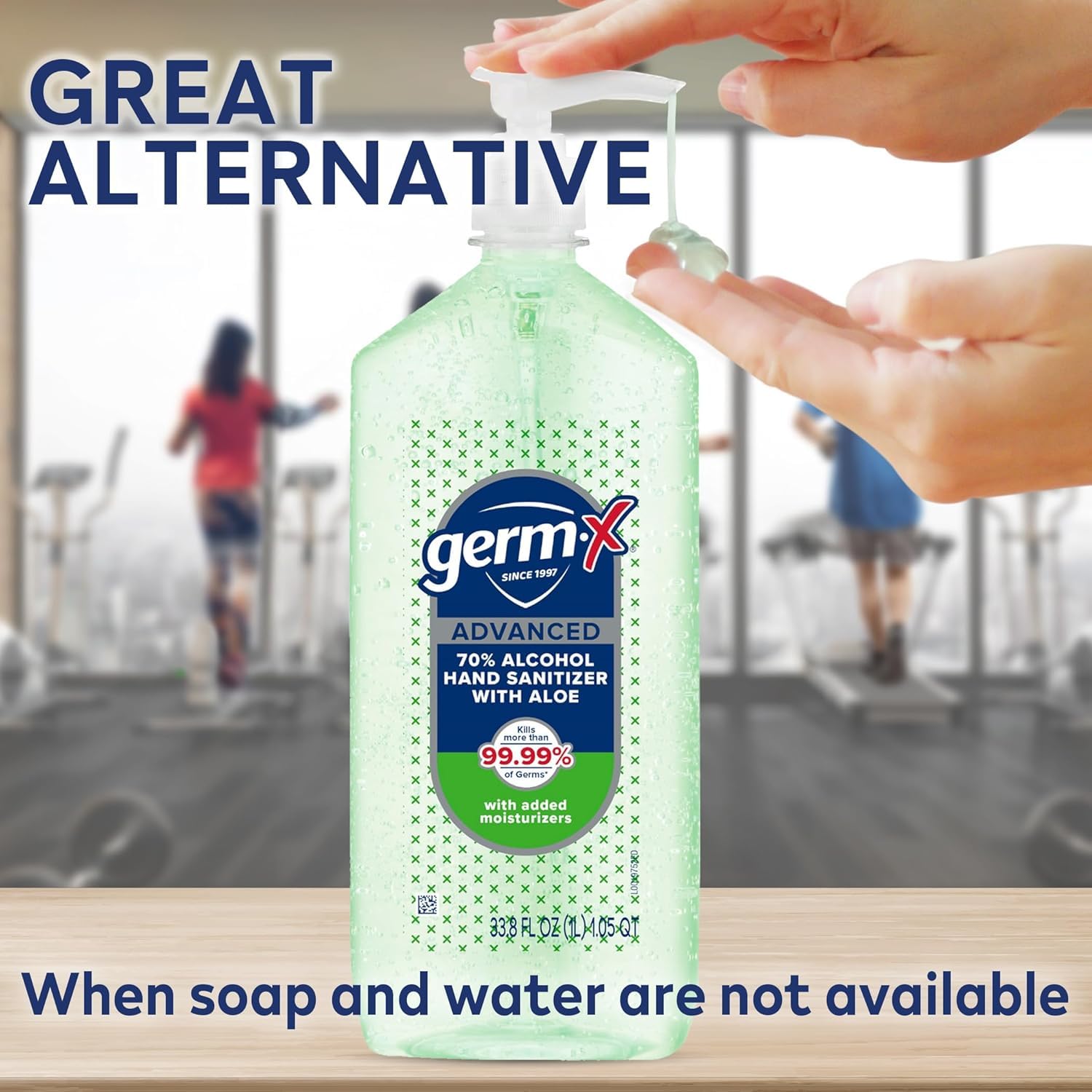 Germ-X Advanced Hand Sanitizer with Aloe and Vitamin E, 1 Liter (Pack of 4), Less Drying Moisturizing Gel, No Rinse Formula, Pump Bottle — Amazon image 5