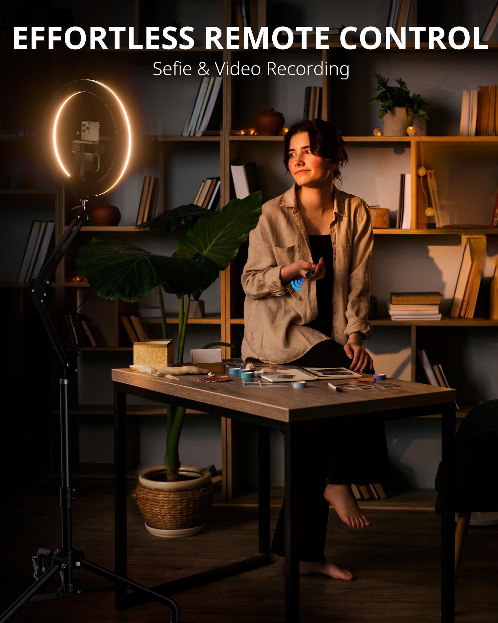 UBeesize Ringlicht mit Stativ, 12 Zoll Selfie Ringlicht Riemenscheibe Stil Verstellbarer Overhead Stativ Handy Ring Light mit Handyhalterung und Rollen für Videoaufnahmen, Live-Streaming, Kochen