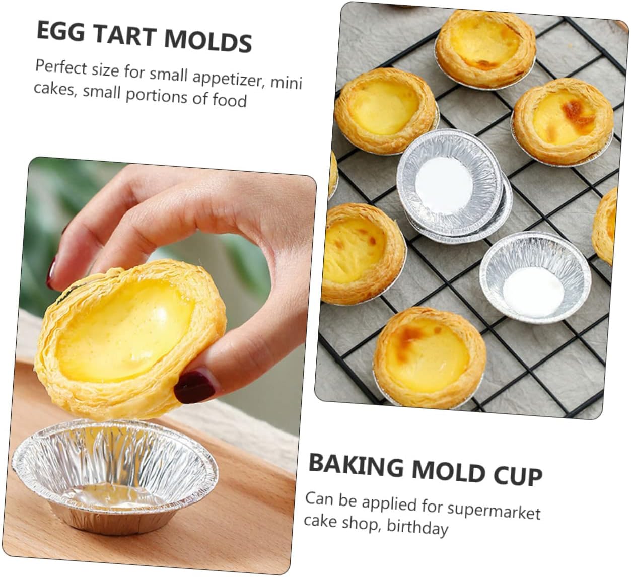 MAGICLULU Disposable Egg Tart Baking Molds Silver Foil Tart Pans Non Stick Mini Cake Molds for Party Bakery and Catering Use