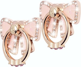 Finger Ring Stand,2 Pack Luxury Glitter Diamond Universal Metal Ring Grips for iPhone 16/15/14/13/ Pro Max, Galaxy S24/S23/S22 Ultra, Finger Ring Grip Holder for All Smartphone Pink