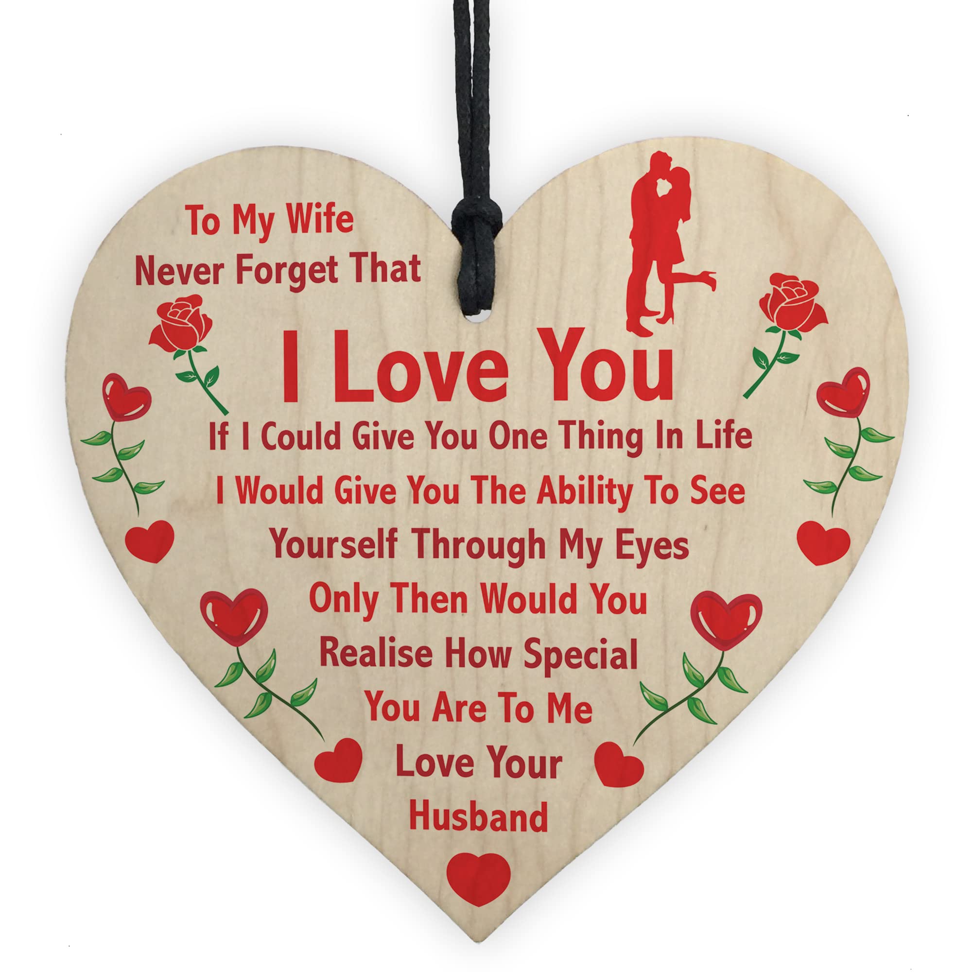 Red Ocean Wife Gifts From Husband I LOVE YOU Wooden Heart Anniversary Valentines Gift For Wife