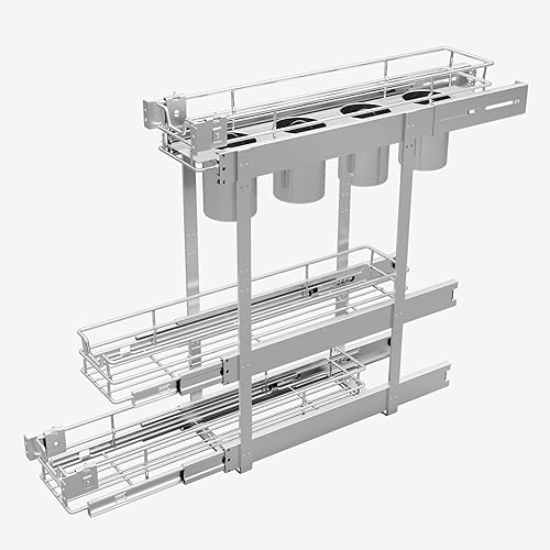 Miniatura 8 de 3-Tier 5" W x 21" D Narrow Pull Out Cabinet Organizer, Roll out Spice Rack Holder Shelve, Slide Out Slim Storage Wire Baskets for Storage