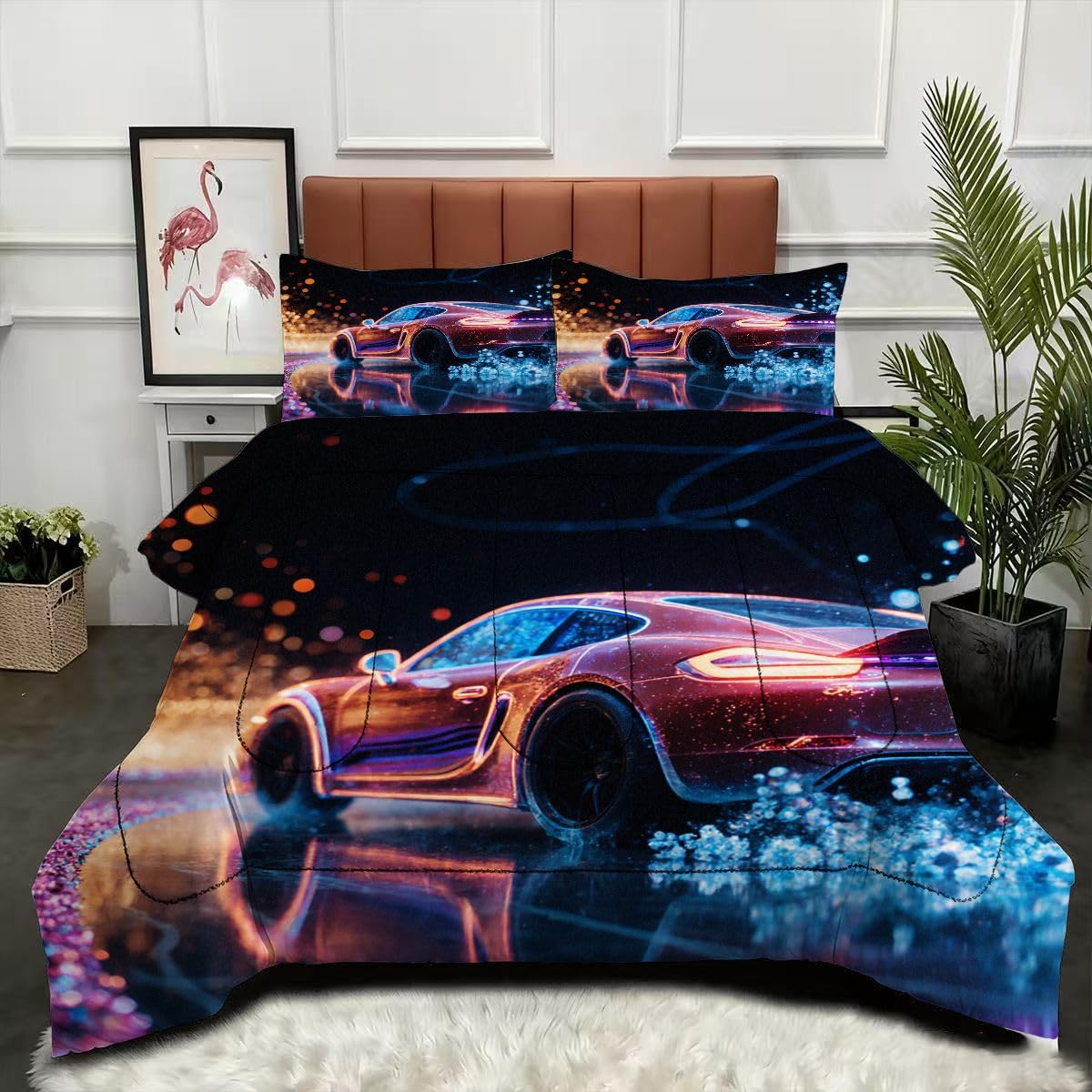 Couette 160x200 Voiture de Sport 3D microfibre avec 2 taies d'oreiller
