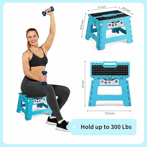 Miniatura 30 de Delxo Taburete plegable de 9 pulgadas, taburetes negros plegables para niños, taburete plegable portátil con asa, taburete plegable para cocina