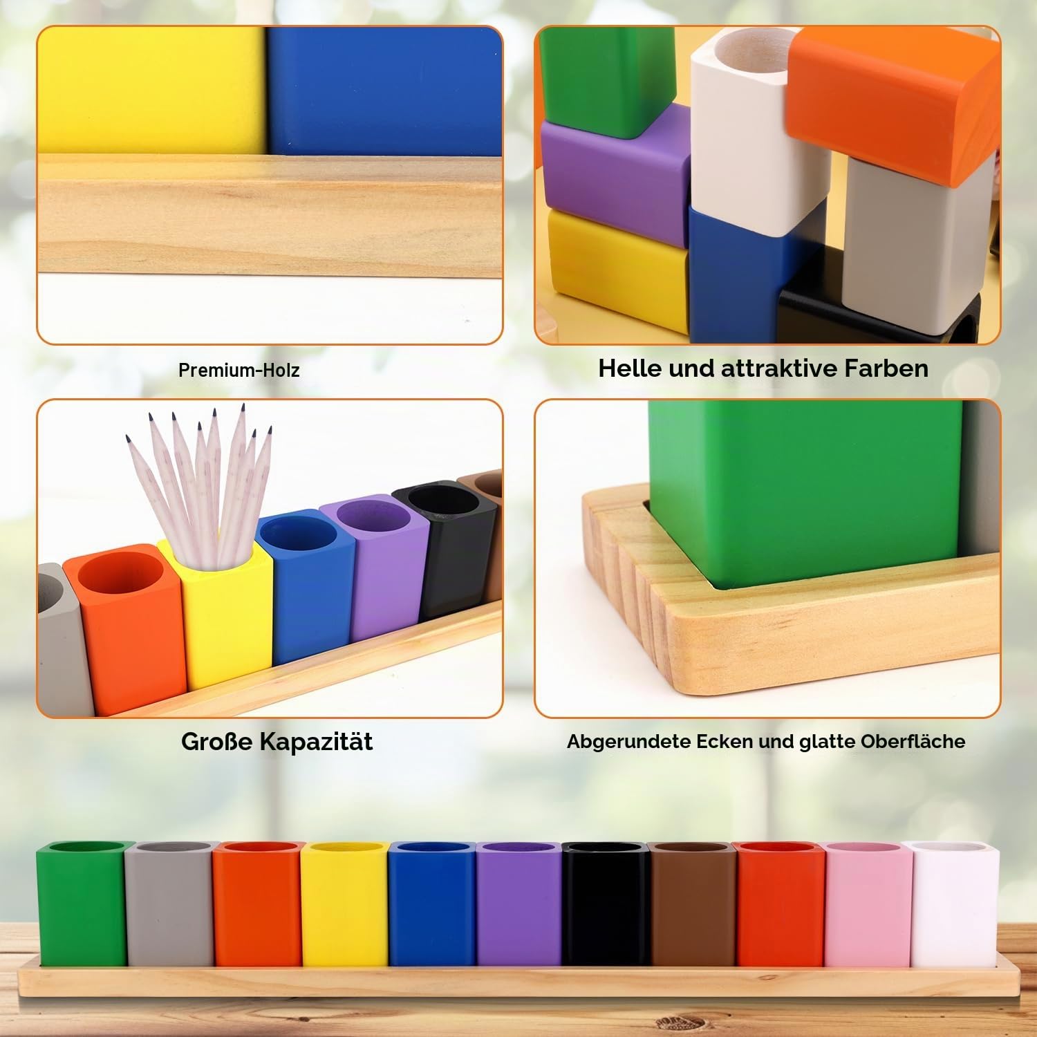 Buntstifthalter aus Holz, Montessori-Stiftehalter Aufbewahrungsorganizer für Buntstifte und Marker Buntstifthalter für den Schreibtisch für Kinder Schüler Klassenzimmer Schule Bürobedarf