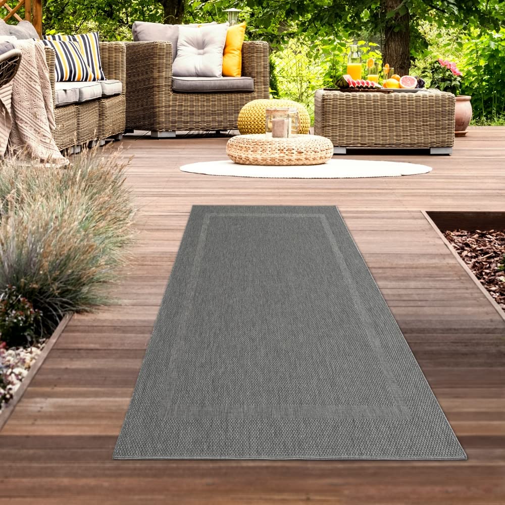 CARPETIA Tapis Sisal Classique avec Bordure discrète | Intérieur & extérieur | Anthracite Taille 80x150 cm, Taille 80 x 150 cm
