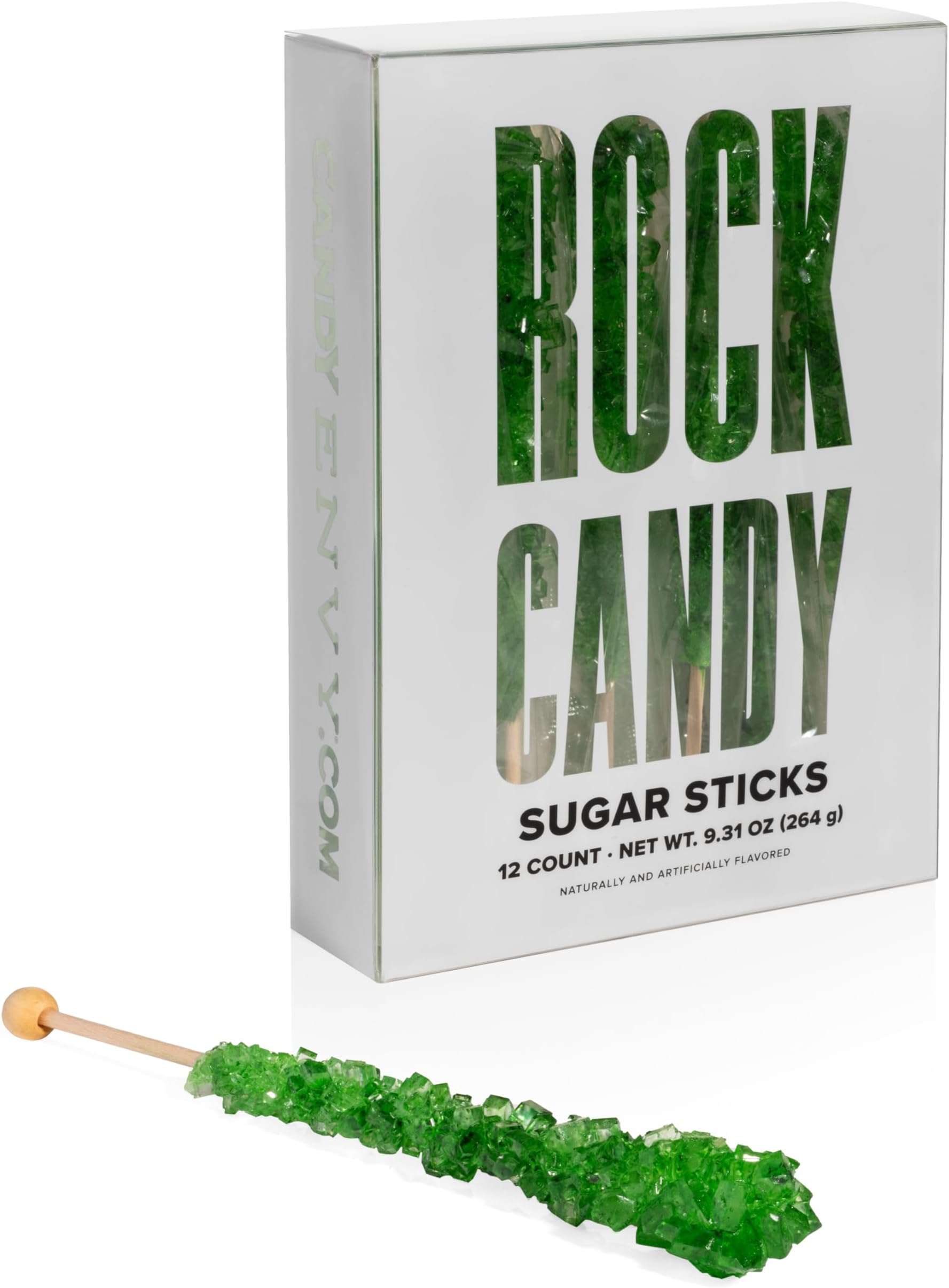 Green Rock Candy Sugar Sticks - Green Apple Flavored - 12 Individually Wrapped Candy Party Favors