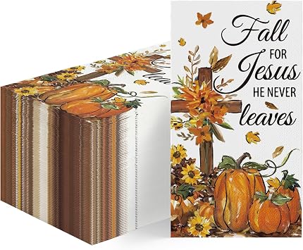 Horaldaily 100Pcs Fall Paper Napkins, Fall for Jesus He Never Leaves