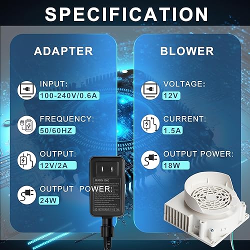 Miniatura 4 de Ceenna Juego de 2 sopladores de aire de repuesto para inflables, soplador de ventilador de repuesto blanco con 3 luces LED y adaptador para