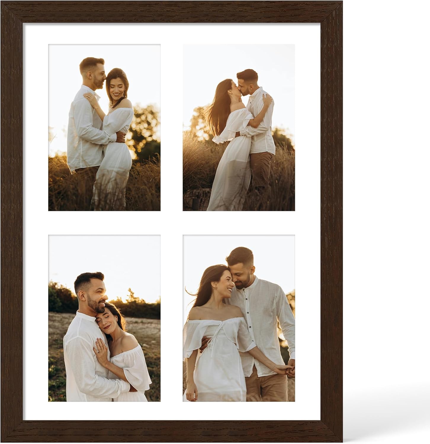 YESKAY 12x16 Picture Frame - 12 x 16 Photo Frame Made of Solid Oak Wood and Real Glass,Display Picture 4 Opening 5x7 with Mat or 12x16 Without Mat for Wall Mounting(Color Walnut)