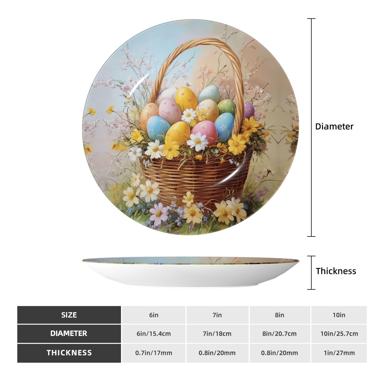 YZILDP Rabbit Easter Ceramic Plate with Display Stand,10 in,Seasonal Spring Decorative Plates Spring Flowers Eggs Wall Hanging Ceramic Craft for Kitchen Dining Room Home Decor